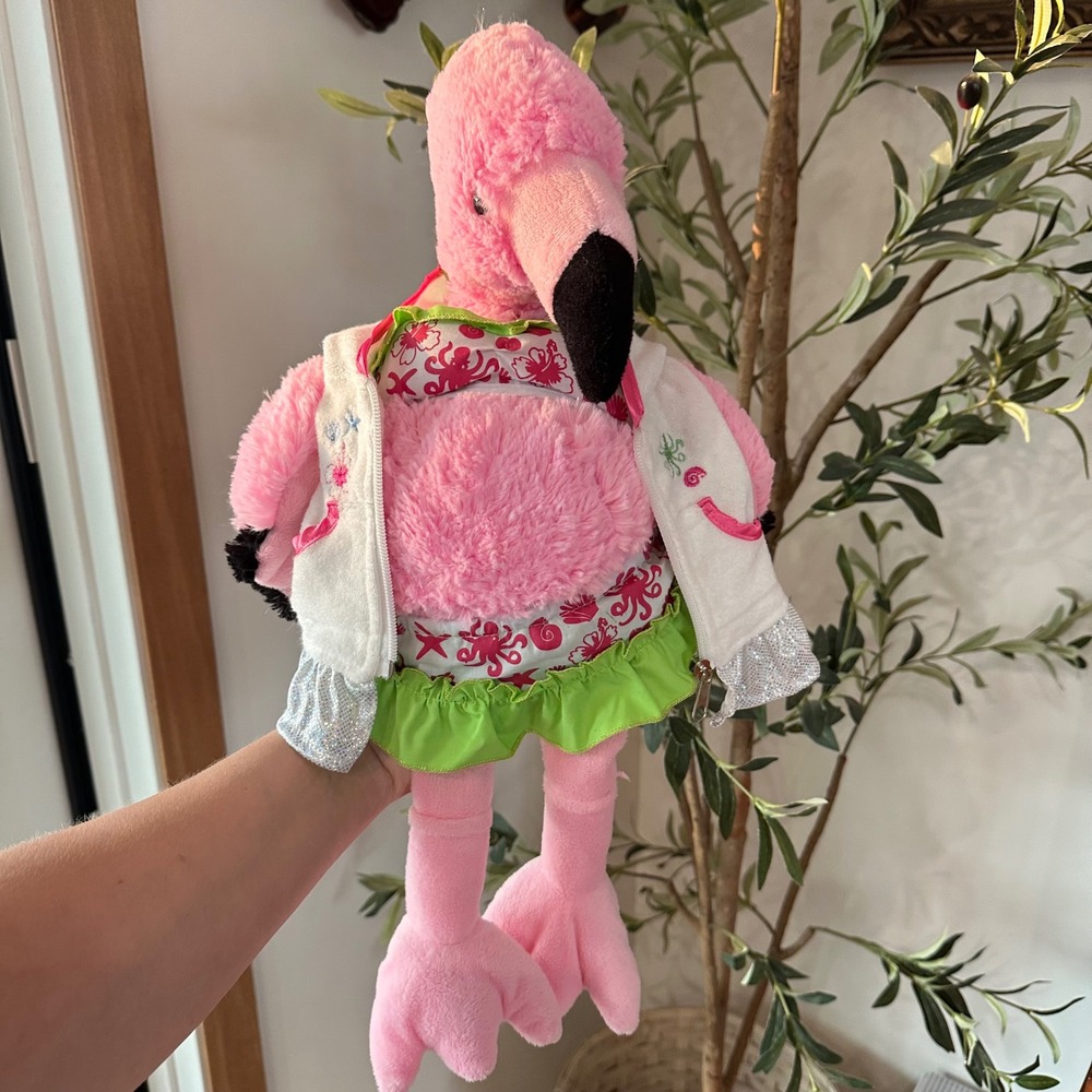 The Bear Factory Pink Flamingo Plush 2001 Stuffed Animal Beach Swimsuit Outfit